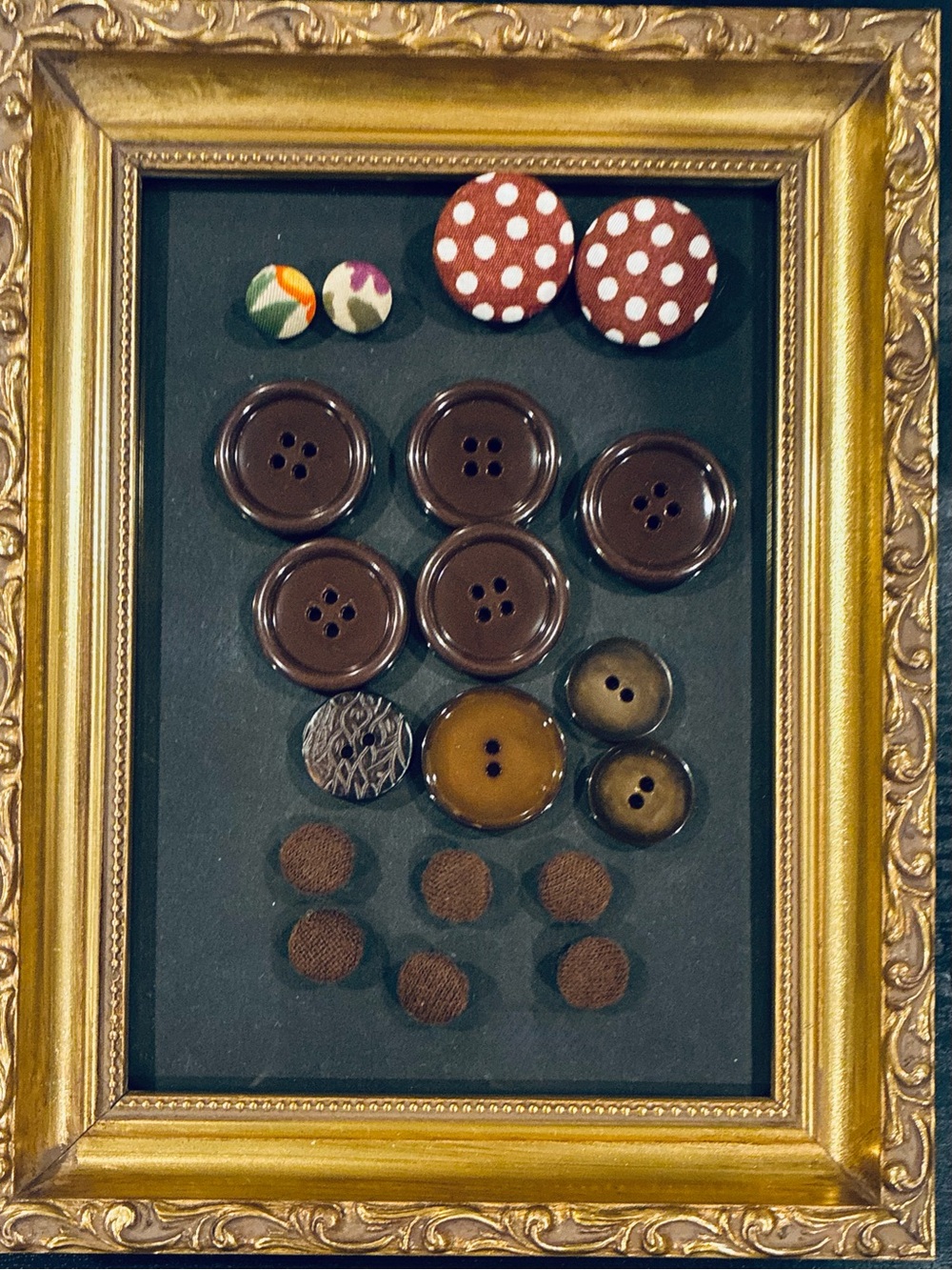 Vintage Sewing Buttons (19) Fabric Covered & Plastics, 1980s, 1990s, Browns